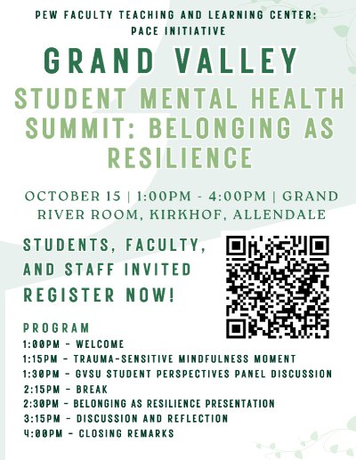 Pace Mental Health Summit Flyer with time and date and location: Oct. 15 from 1-4 PM